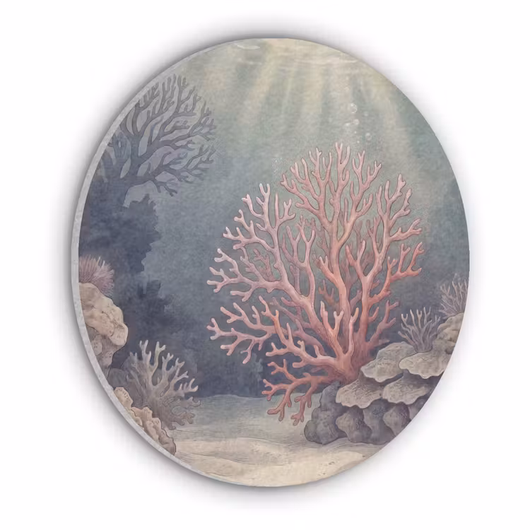 Koraal - Onderwater - Natuur - Roze Akoestische PET Vilt - Rond klein -3d