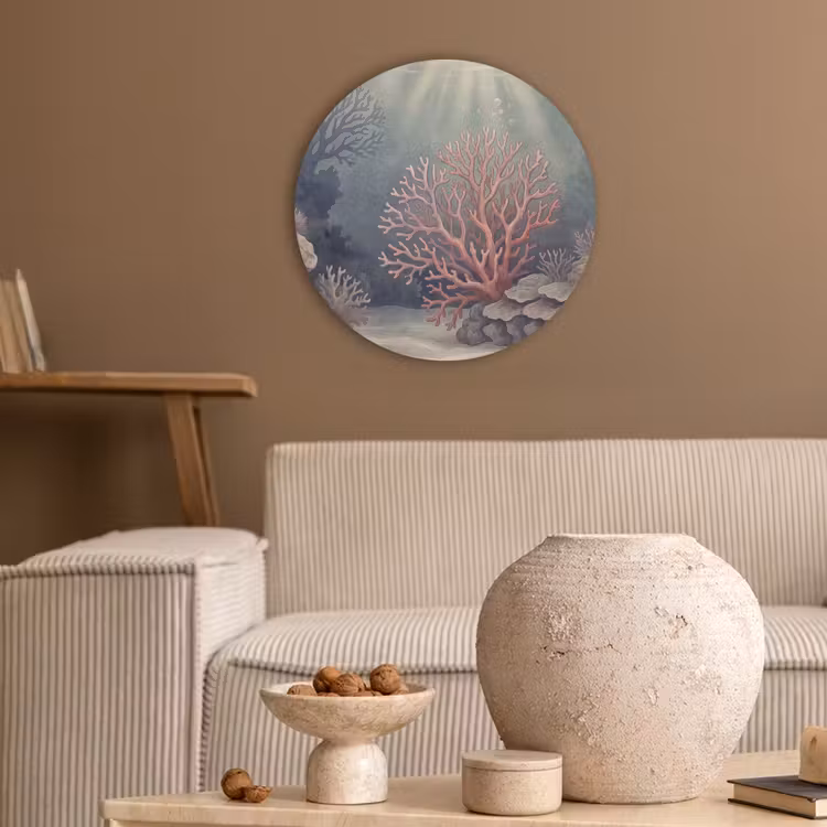 Koraal - Onderwater - Natuur - Roze Akoestische PET Vilt - Rond klein -sfeer1