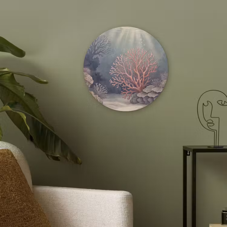 Koraal - Onderwater - Natuur - Roze Akoestische PET Vilt - Rond klein -sfeer2