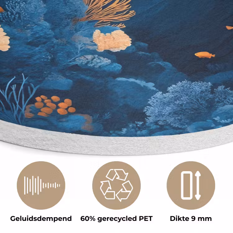 Koraalrif - Vissen - Oceaan - Blauw Akoestische PET Vilt - Rond klein -closeup_NL