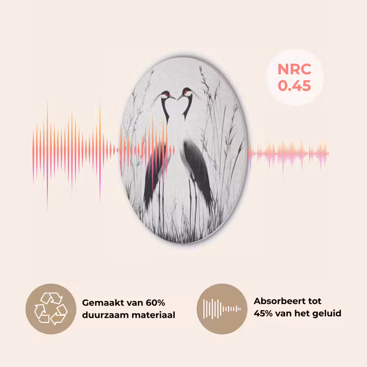 Kraanvogels - Gras - Hartvorm - Zwart Akoestische PET Vilt - Rond klein -USP_NL