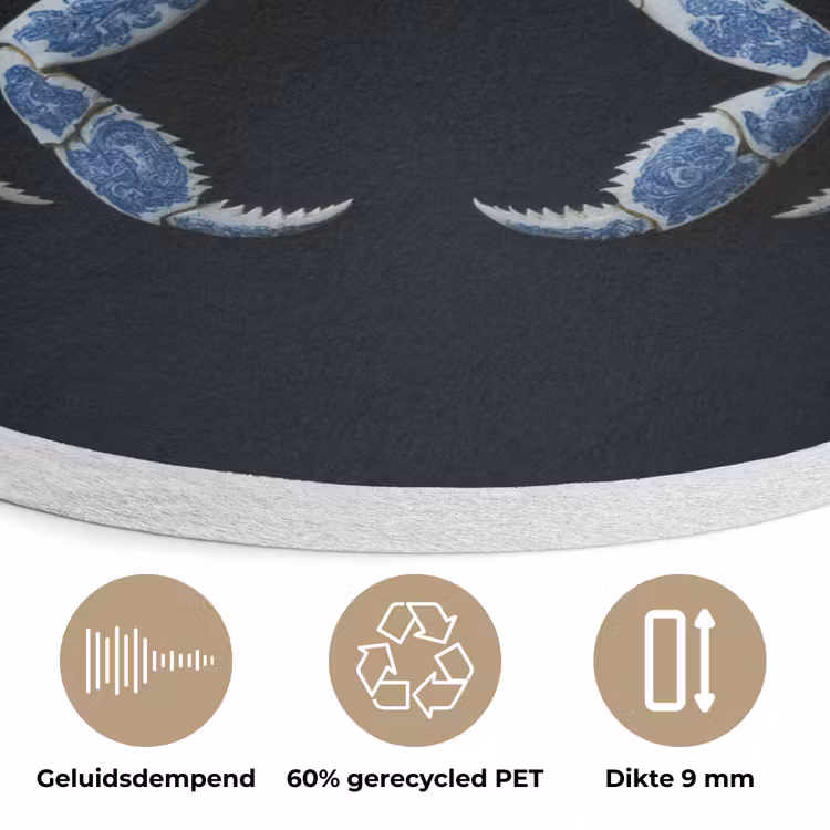Krab - Delfts blauw - Dieren Akoestische PET Vilt - Rond klein -closeup_NL