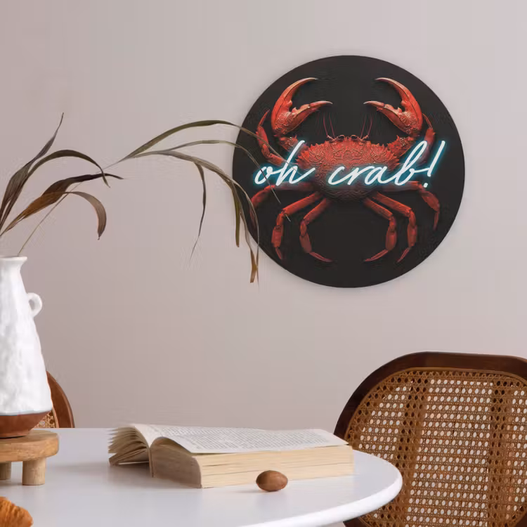 Krab - Rood - Neon - Quote Akoestische PET Vilt - Rond klein -sfeer3