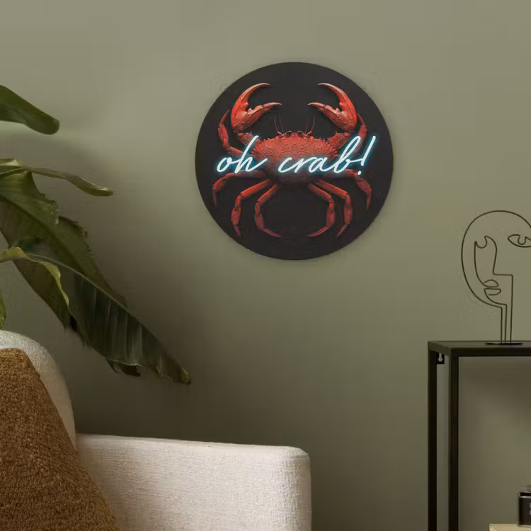 Krab - Rood - Neon - Quote Akoestische PET Vilt - Rond klein -sfeer2