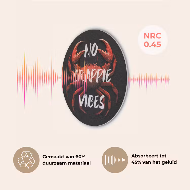 Krab - Rood - Tekst - Zwart Akoestische PET Vilt - Rond klein -USP_NL