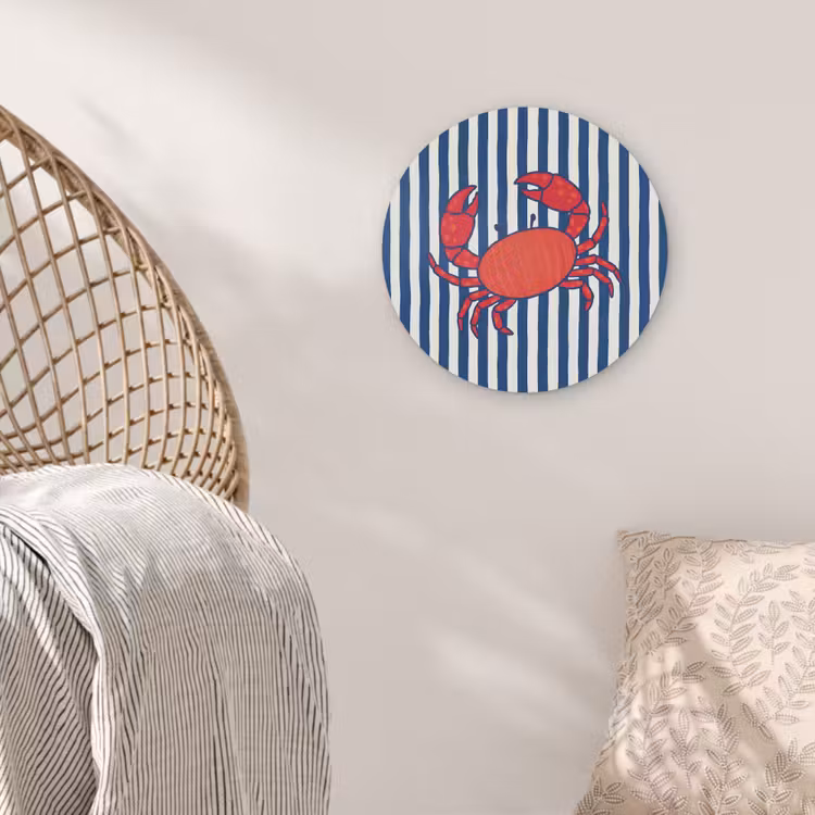 Krab - Strepen - Zeeleven - Illustratie - Rood Akoestische PET Vilt - Rond klein -sfeer4