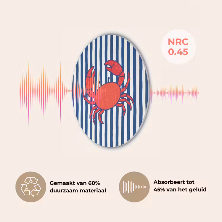 Krab - Strepen - Zeeleven - Illustratie - Rood Akoestische PET Vilt - Rond klein -USP_NL