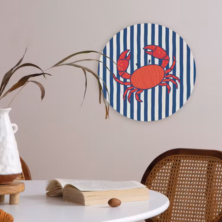 Krab - Strepen - Zeeleven - Illustratie - Rood Akoestische PET Vilt - Rond klein -sfeer3