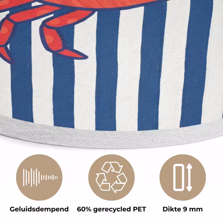 Krab - Strepen - Zeeleven - Illustratie - Rood Akoestische PET Vilt - Rond klein -closeup_NL