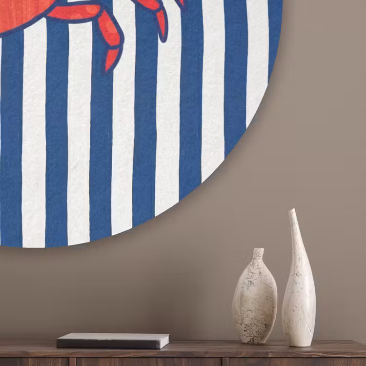 Krab - Strepen - Zeeleven - Illustratie - Rood Akoestische PET Vilt - Rond klein -sfeer5_closeup