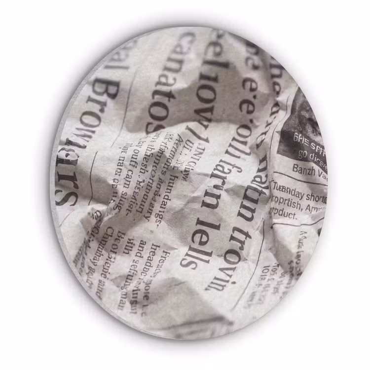 Krant - Gekreukeld - Textuur - Vintage - Zwart-wit Akoestische PET Vilt - Rond klein -3d