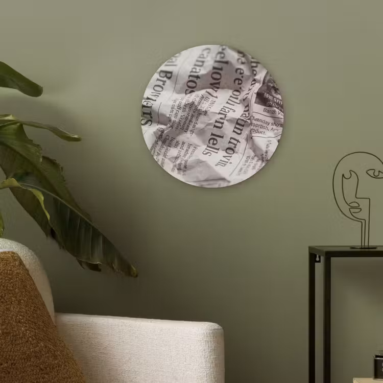 Krant - Gekreukeld - Textuur - Vintage - Zwart-wit Akoestische PET Vilt - Rond klein -sfeer2