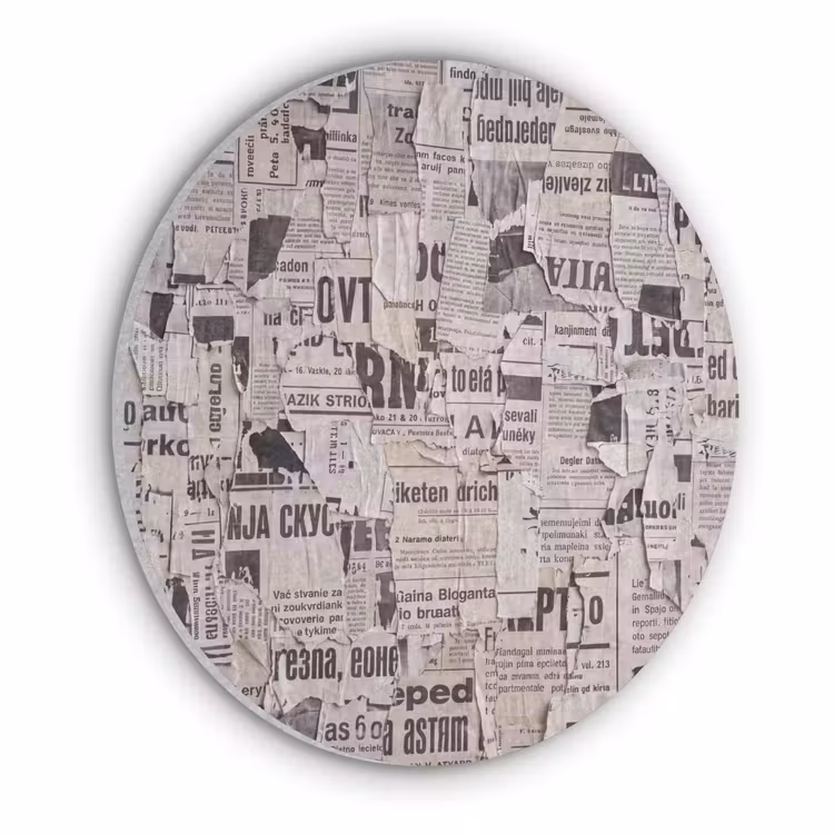 Krant - Gescheurd - Textuur - Abstract - Zwart-wit Akoestische PET Vilt - Rond klein -3d