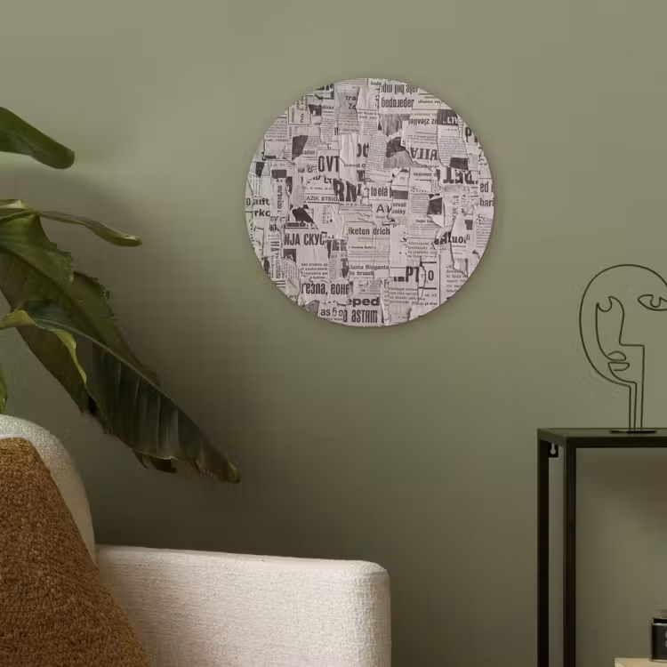 Krant - Gescheurd - Textuur - Abstract - Zwart-wit Akoestische PET Vilt - Rond klein -sfeer2