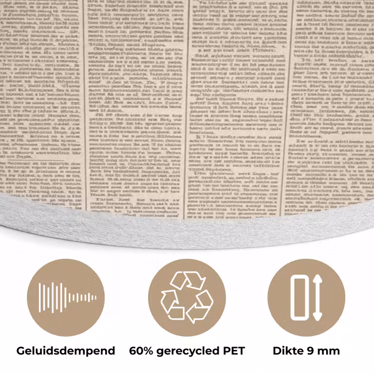 Krant - Nieuws - Historisch - Vintage - Beige Akoestische PET Vilt - Rond klein -closeup_NL