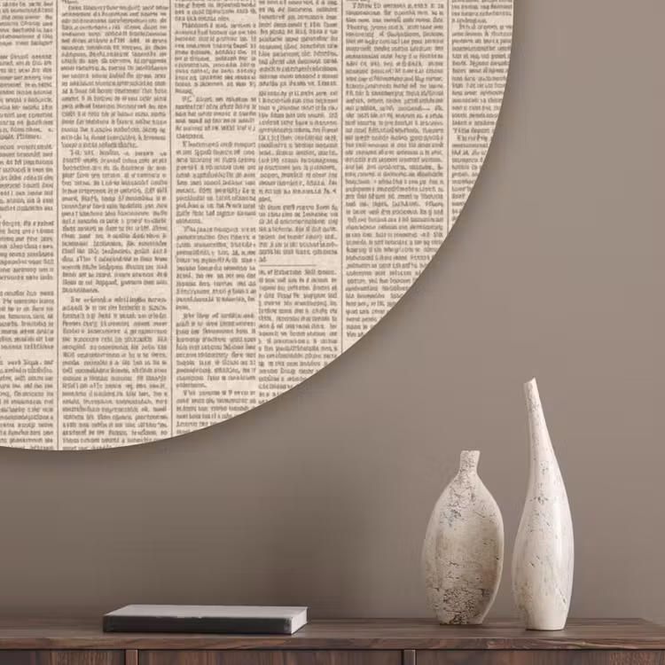 Krant - Nieuws - Historisch - Vintage - Beige Akoestische PET Vilt - Rond klein -sfeer5_closeup