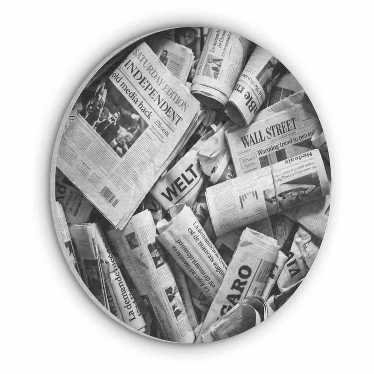 Krant - Stapel - Nieuws - Zwart-wit Akoestische PET Vilt - Rond klein -3d