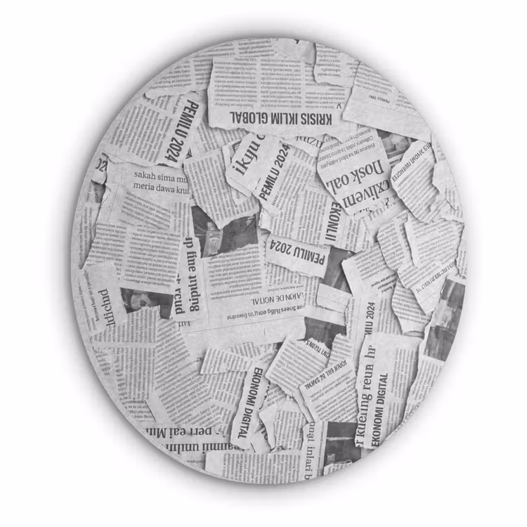 Krant - Versnipperd - Textuur - Zwart-wit - Abstract Akoestische PET Vilt - Rond klein -3d