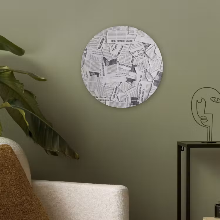 Krant - Versnipperd - Textuur - Zwart-wit - Abstract Akoestische PET Vilt - Rond klein -sfeer2