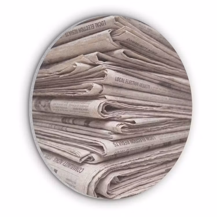 Kranten - Stapel - Nieuws - Vintage - Beige Akoestische PET Vilt - Rond klein -3d
