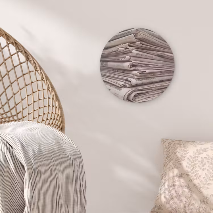 Kranten - Stapel - Nieuws - Vintage - Beige Akoestische PET Vilt - Rond klein -sfeer4