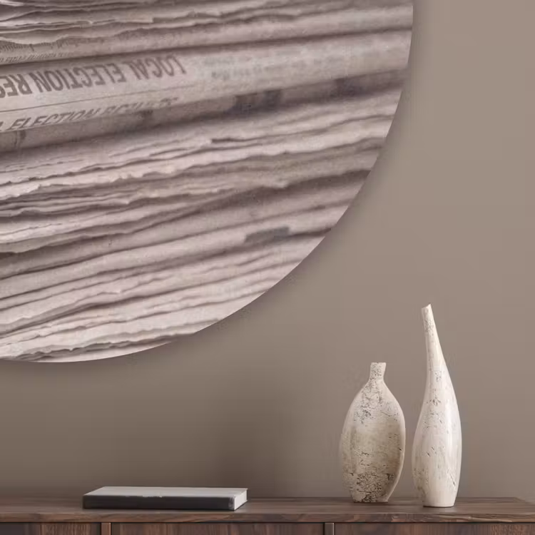 Kranten - Stapel - Nieuws - Vintage - Beige Akoestische PET Vilt - Rond klein -sfeer5_closeup