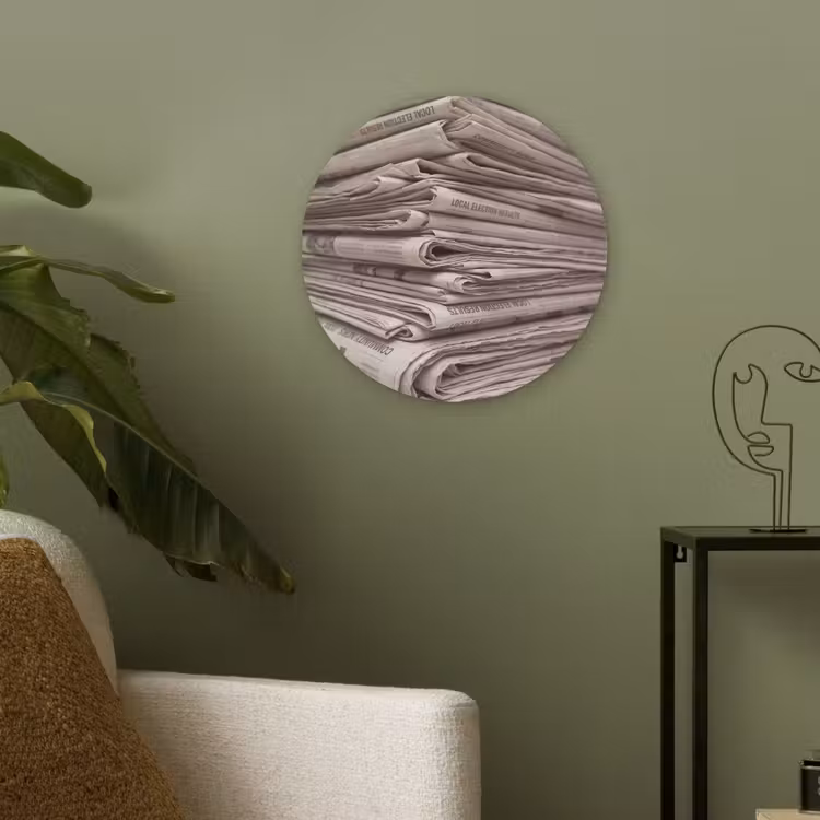 Kranten - Stapel - Nieuws - Vintage - Beige Akoestische PET Vilt - Rond klein -sfeer2