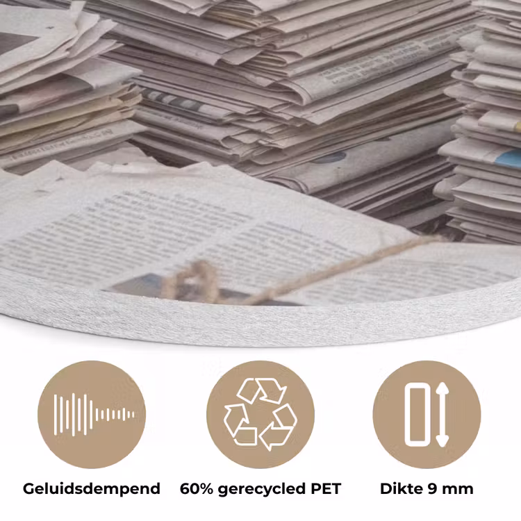 Kranten - Stapels - Touw - Informatie - Vintage Akoestische PET Vilt - Rond klein -closeup_NL