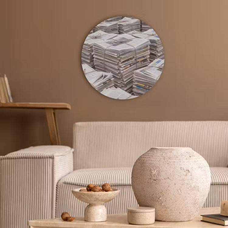 Kranten - Stapels - Touw - Informatie - Vintage Akoestische PET Vilt - Rond klein -sfeer1