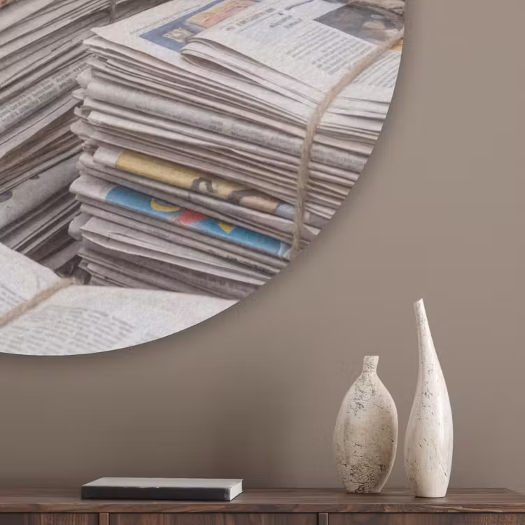 Kranten - Stapels - Touw - Informatie - Vintage Akoestische PET Vilt - Rond klein -sfeer5_closeup