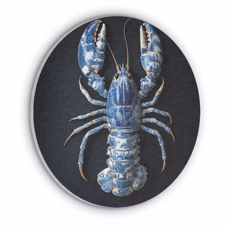 Kreeft - Delftsblauw - Schild - Stoer Akoestische PET Vilt - Rond klein -3d