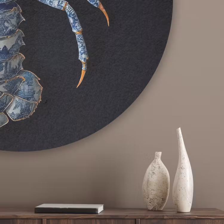 Kreeft - Delftsblauw - Schild - Stoer Akoestische PET Vilt - Rond klein -sfeer5_closeup