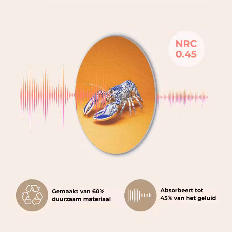 Kreeft - Delftsblauw - Schild - Stoer - Oranje Akoestische PET Vilt - Rond klein -USP_NL