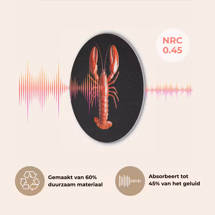 Kreeft - Glossier Rood - Zwart Akoestische PET Vilt - Rond klein -USP_NL