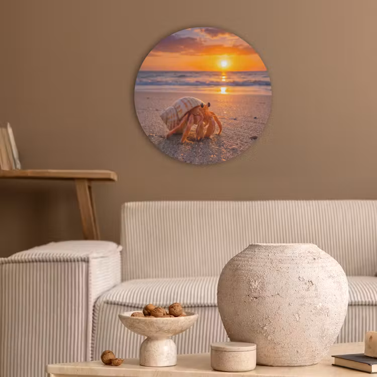 Kreeft - Strand - Natuur - Zonsondergang - Oranje Akoestische PET Vilt - Rond klein -sfeer1