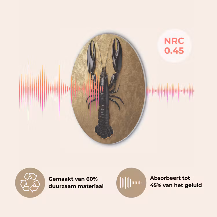 Kreeft - Zwart - Goud - Luxe Akoestische PET Vilt - Rond klein -USP_NL