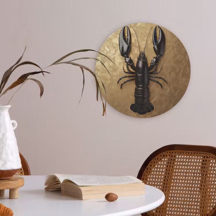 Kreeft - Zwart - Goud - Luxe Akoestische PET Vilt - Rond klein -sfeer3