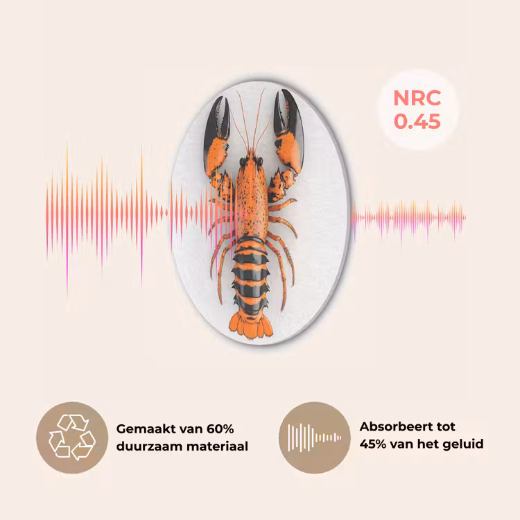 Kreeft - Zwart - Oranje - Wit - Uniek Akoestische PET Vilt - Rond klein -USP_NL
