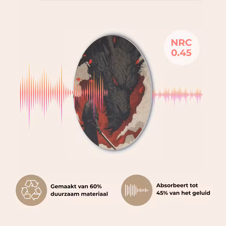 Krijger - Draak - Zwart - Rood - Rook Akoestische PET Vilt - Rond klein -USP_NL