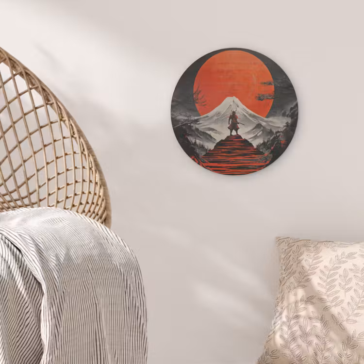 Krijger - Rode trappen - Zon - Berg Akoestische PET Vilt - Rond klein -sfeer4
