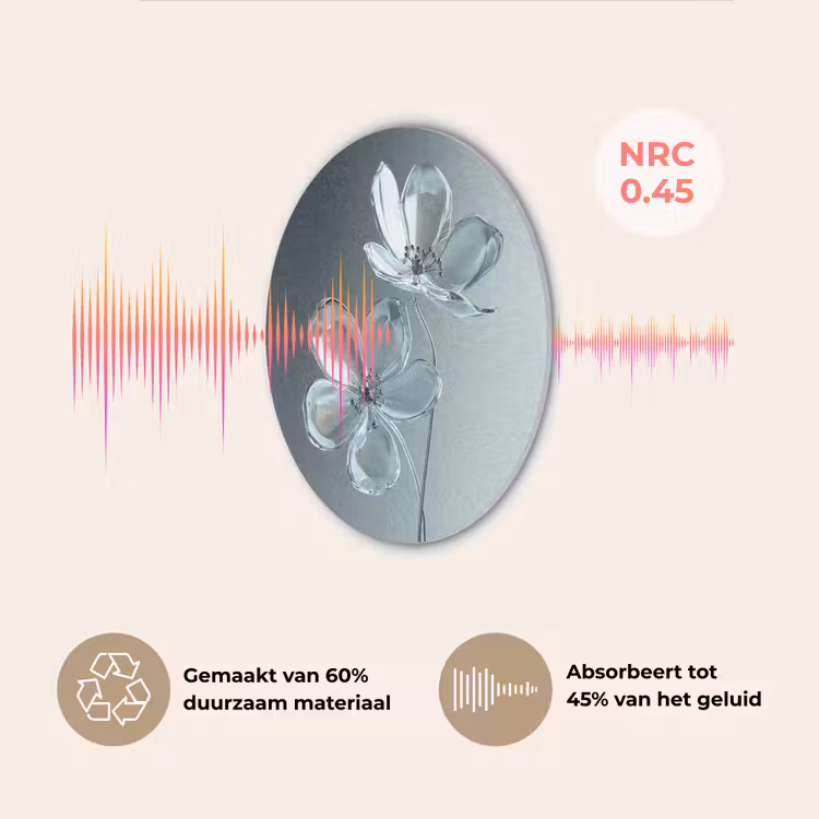 Kristal - Bloemen - Grijs Akoestische PET Vilt - Rond klein -USP_NL