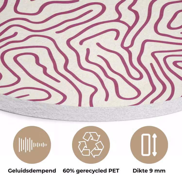 Kronkelende lijn - Magenta - Crème Akoestische PET Vilt - Rond klein 838 -closeup_NL