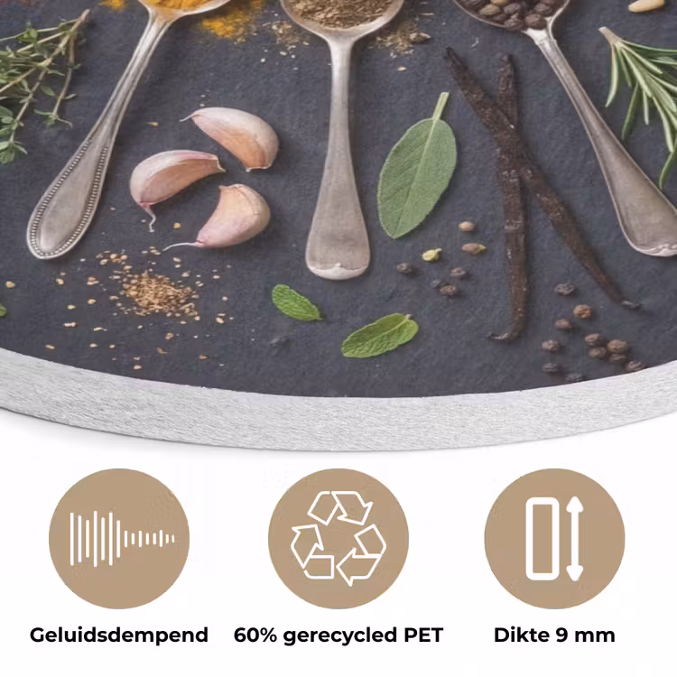 Kruiden - Lepels - Culinair - Kleurrijk - Sfeervol Akoestische PET Vilt - Rond klein -closeup_NL