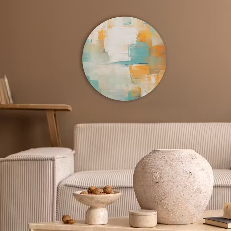 Kunst - Abstract - Blauw - Wit Akoestische PET Vilt - Rond klein -sfeer1