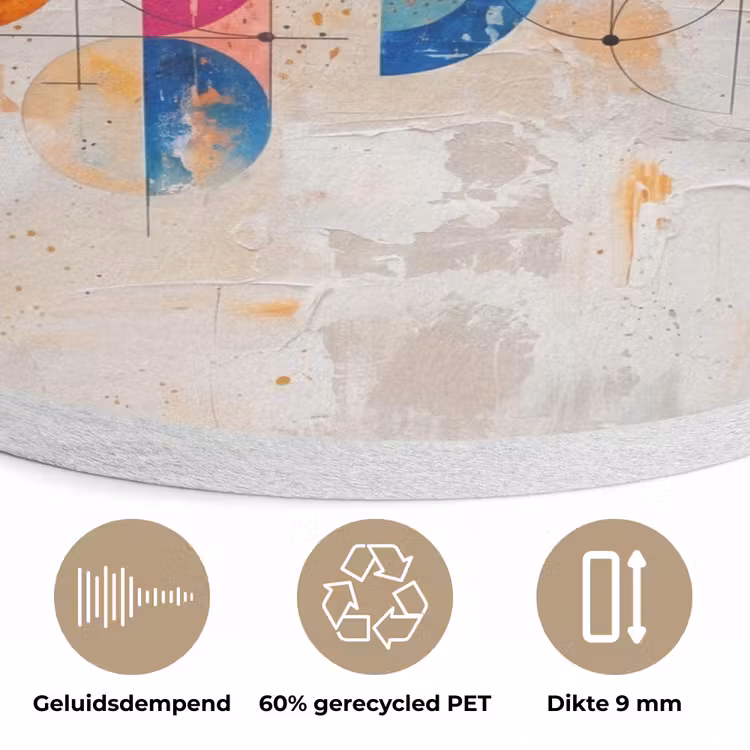 Kunst - Geometrisch - Abstract - Kleurrijk Akoestische PET Vilt - Rond klein -closeup_NL