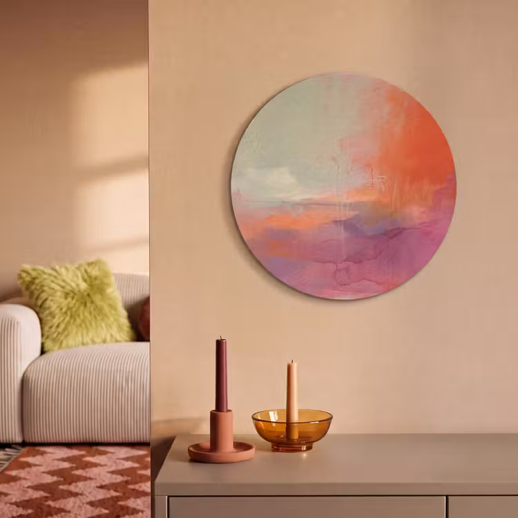 Kunst - Vloeiend - Overgangen - Oranje Akoestische PET Vilt - Rond klein -sfeer1