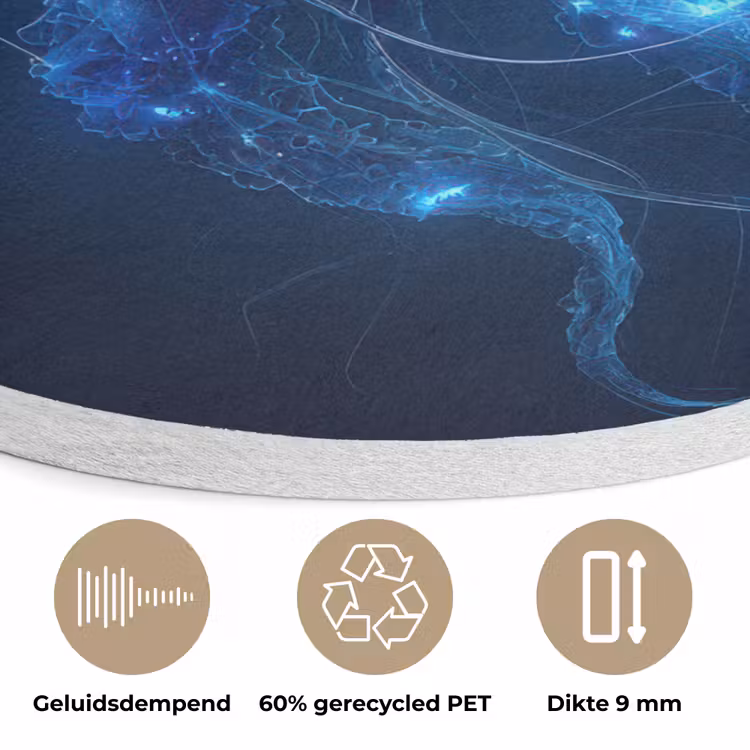 Kwal - Lichtgevend - Tentakels - Blauw Akoestische PET Vilt - Rond klein -closeup_NL