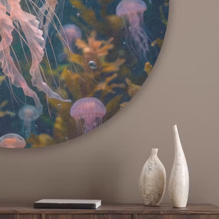 Kwal - Roze - Onderwater - Zeeleven - Dieren Akoestische PET Vilt - Rond klein -sfeer5_closeup