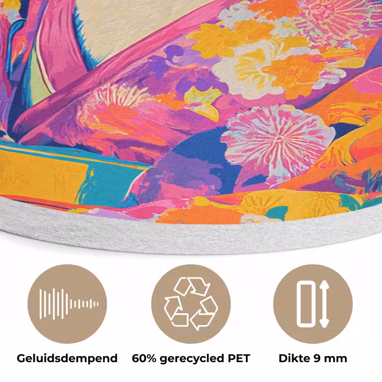Lama - Kimono - Bloemenkrans - Felroze Akoestische PET Vilt - Rond klein -closeup_NL