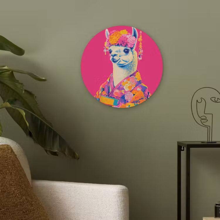 Lama - Kimono - Bloemenkrans - Felroze Akoestische PET Vilt - Rond klein -sfeer2